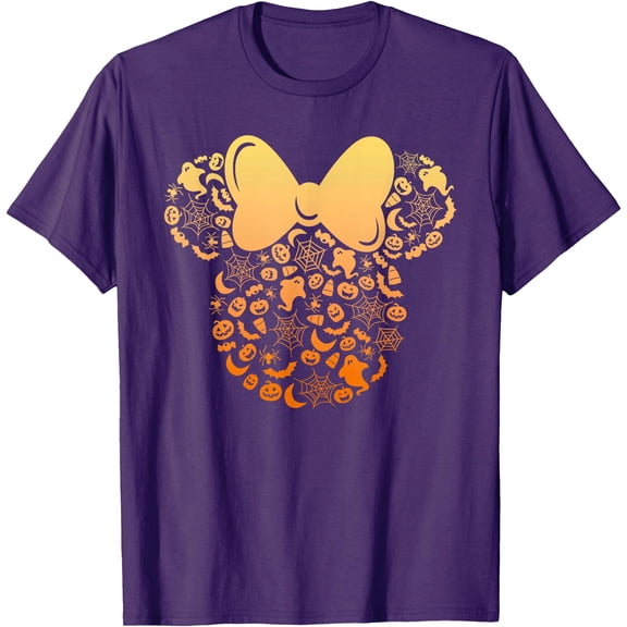 Minnie Mouse Halloween Ghosts & Pumpkins Gradient DTG Print Unisex T-Shirt,Purple Color,Size L
