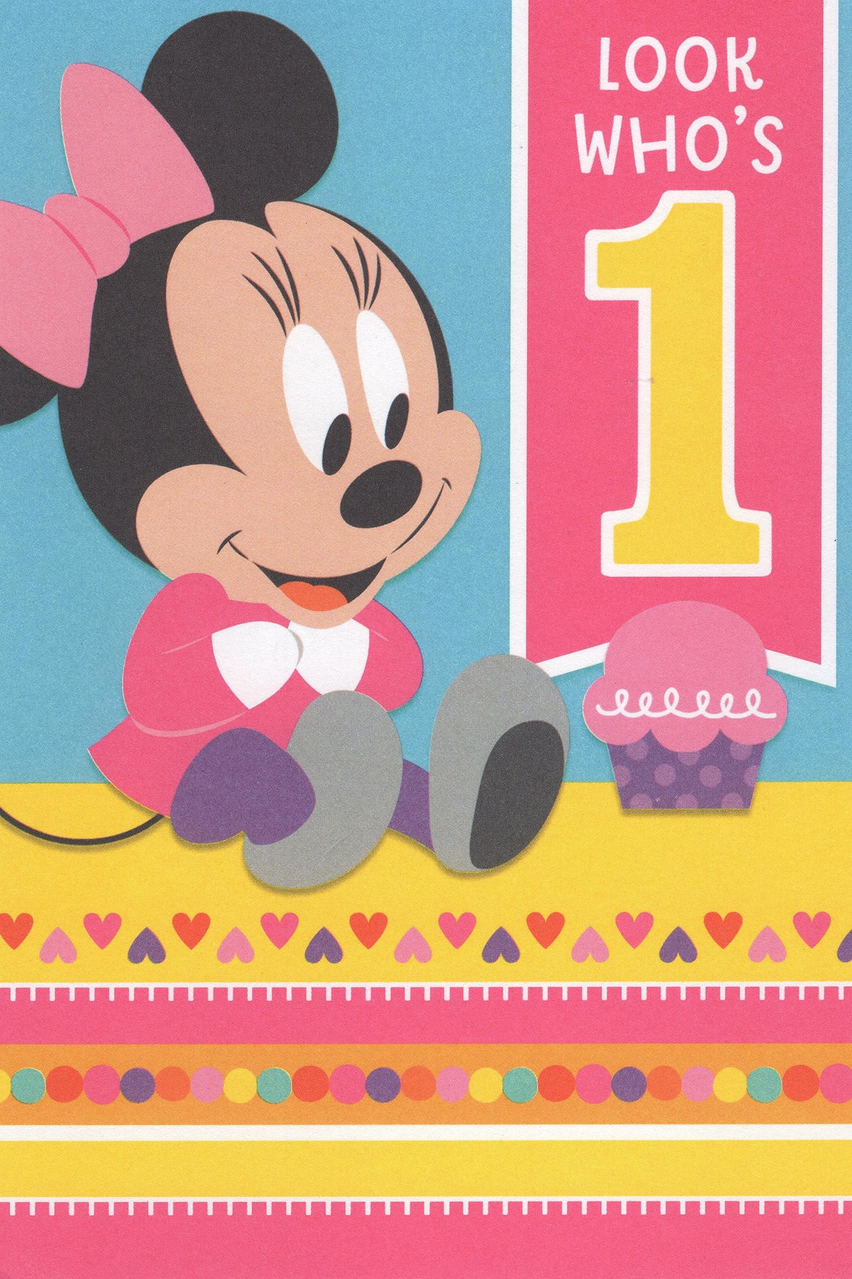 Minnie Mouse Happy 1st First Birthday Card (Age Look Who's 1 - 1-Year ...