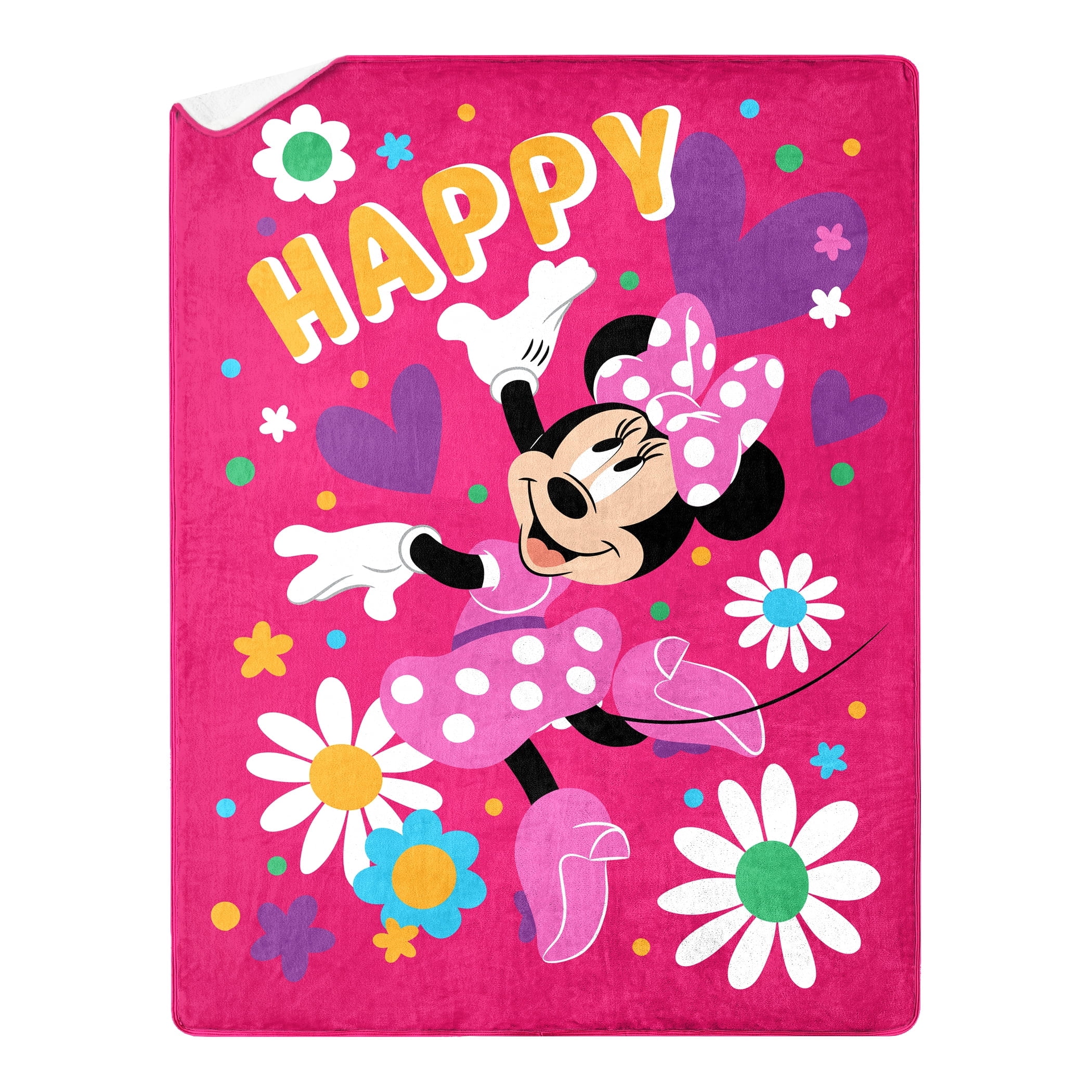 Minnie Mouse Happy Minnie Disney Kids Silk Touch Throw Blanket with Sherpa Reverse, 46 x 60 inches Pink