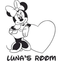 Minnie Mouse with Heart Disney Cartoon Customized Wall Decal - Custom Vinyl Wall Art - Personalized Name - Baby Girls Boys Kids Bedroom Wall Decal Room Decor Wall Stickers Decoration Size (8x10 inch)