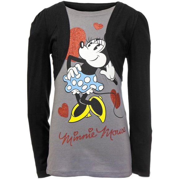 Minnie Mouse - Hearts Look Girls Youth 2fer Long Sleeve T-Shirt - Small