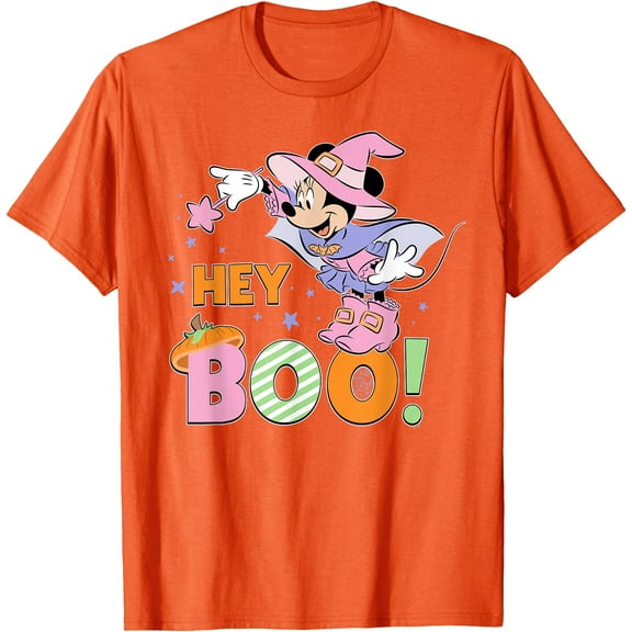 Minnie Mouse "Hey Boo!" Cute Halloween Matching DTG Print Unisex T-Shirt,Orange Color,Size 3XL