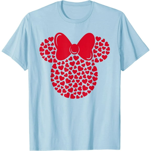 Minnie Mouse Icon Filled with Hearts DTG Print Unisex T-Shirt,Light Blue Color,Size 2T