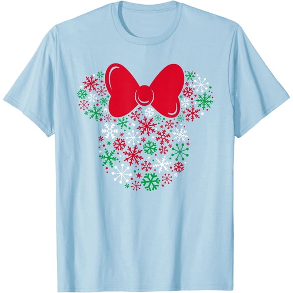 Minnie Mouse Icon Holiday Snowflakes DTG Print Unisex T-Shirt,Light Blue Color,Size L