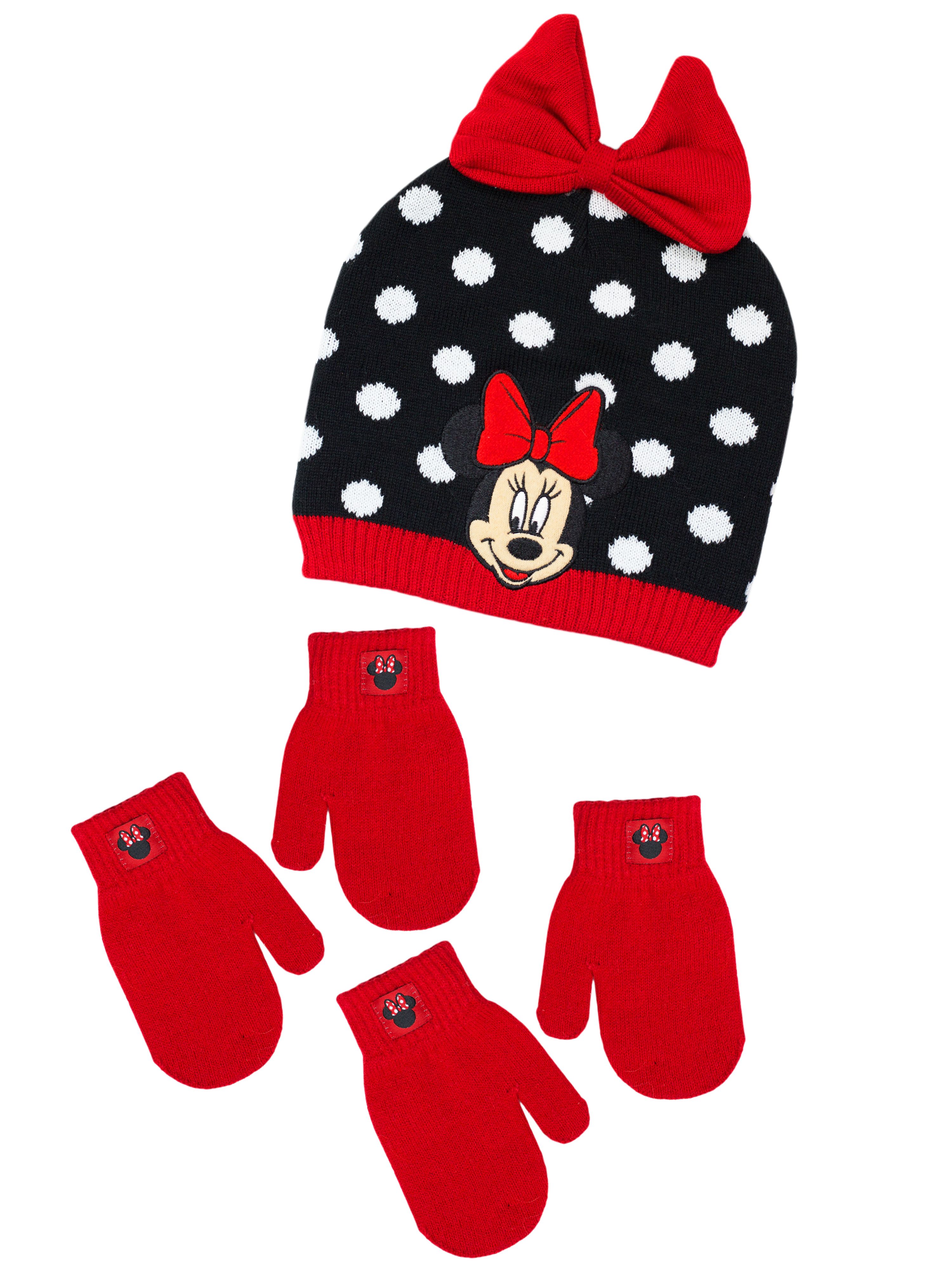 Minnie Mouse Infant Toddler Girls Minnie Hat and 2 Pair Mitten Set