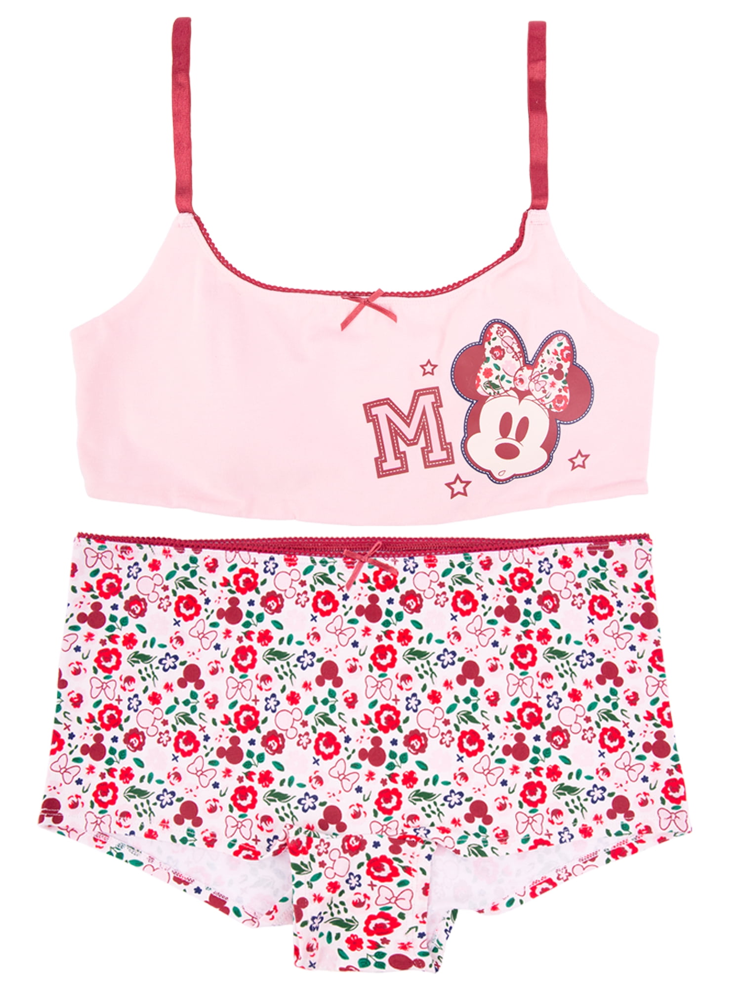 Minnie Mouse Junior's 2-Piece Bralette and Boyshort Set, Size Small to Extra Large