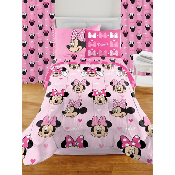 Minnie Mouse Kids 9-Piece Room in a Box Bedding and Drapes Set, Microfiber, Disney, Pink