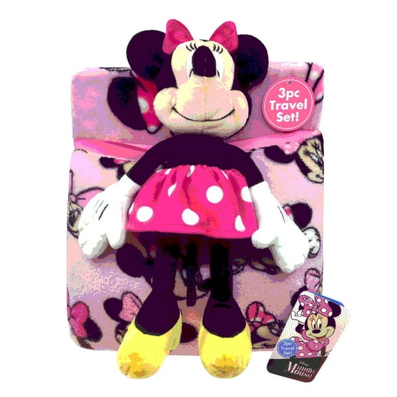 Minnie Mouse Kids Travel Set w/ Throw, Pillow Buddy & Decorative Pillow