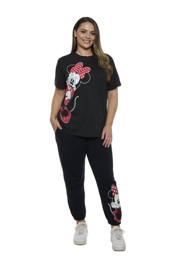 Minnie Mouse Leaning T-Shirt Black & Jogger Pants Disney Pajama Set Womens Plus