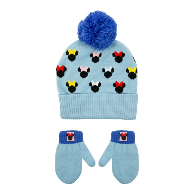 Minnie Mouse Licensed Toddler Girls Knit Beanie Hat and Gloves Set, 2