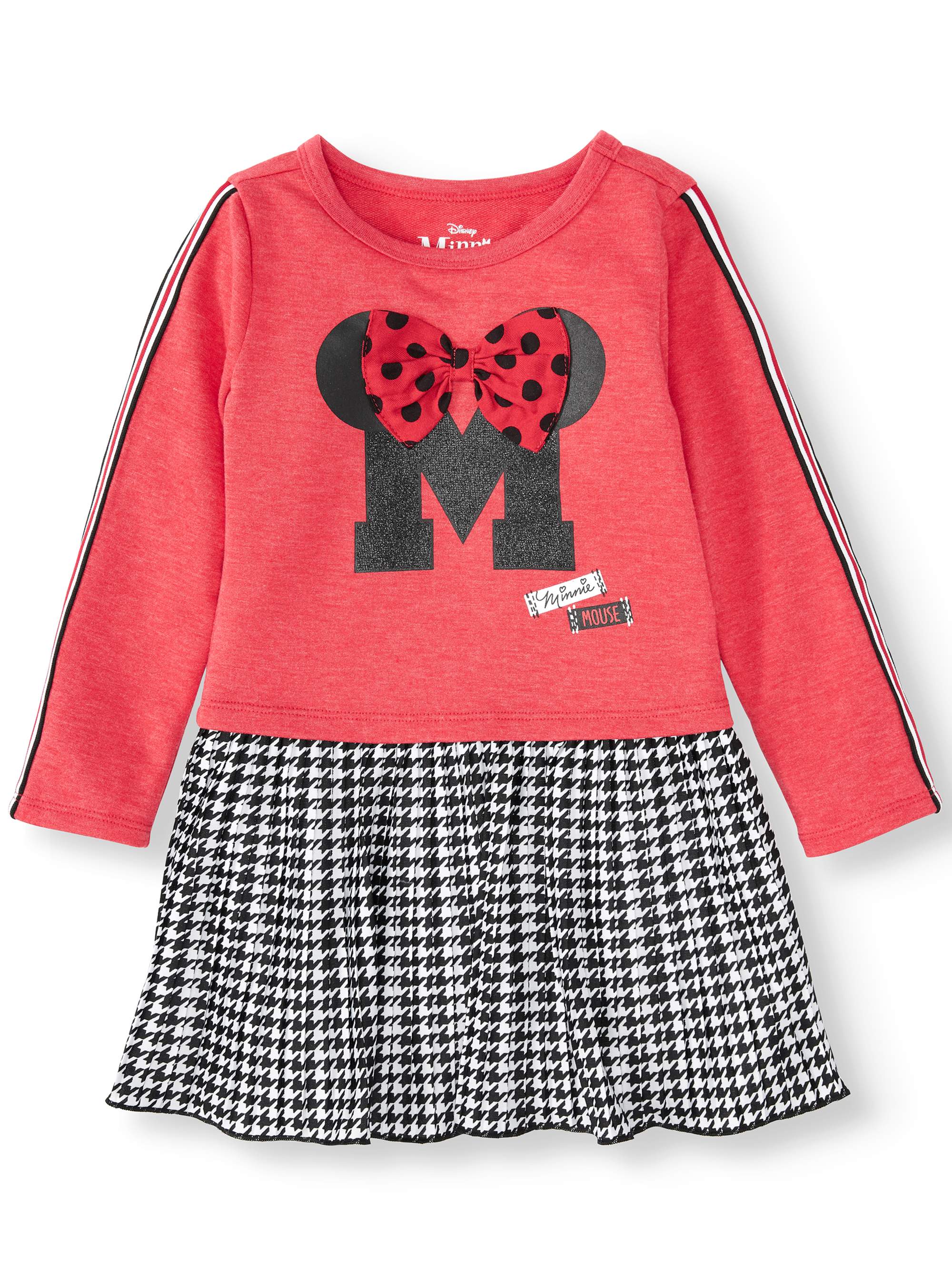 Minnie Mouse Long Sleeve Racer Stripe Dress with Plaid Pleated Skirt (Toddler Girls) - image 1 of 2