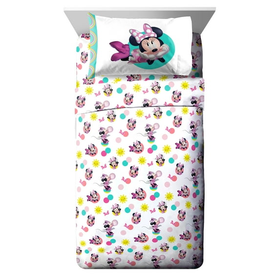 Minnie Mouse Made You Smile Kids 4-Piece Full Sheet Set, Microfiber, Pink, Disney