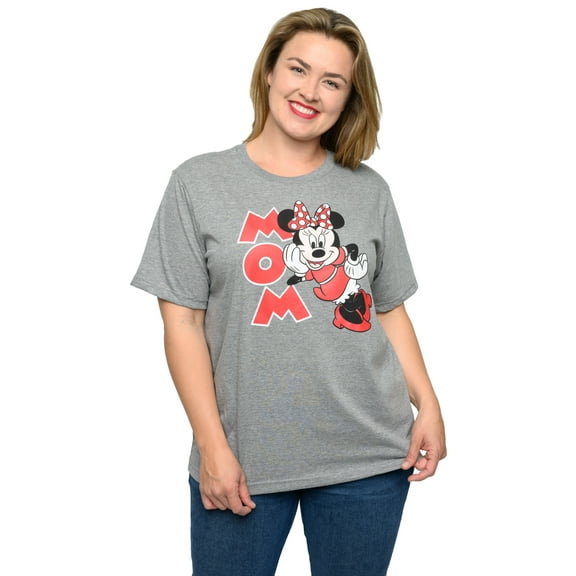 Minnie Mouse Mom T-Shirt Short Sleeve Disney Women's Plus Size Gray Red