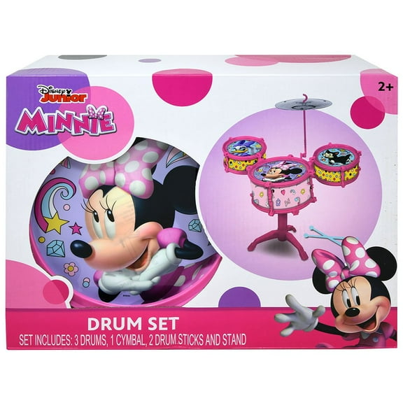 Minnie Mouse Musical Drum Set, with 3 Drums, 1 Cymbal, 2 Drum Sticks, Stand, for Age 3+