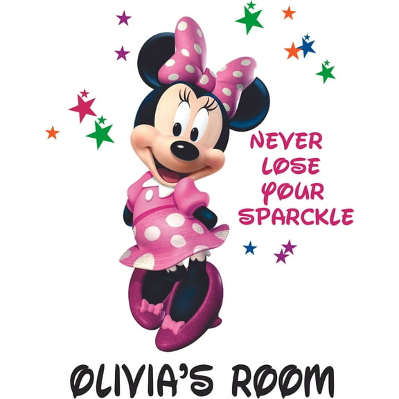 Minnie Mouse Never Lose Cartoon Customized Wall Decal - Custom Vinyl Wall Art - Personalized Name - Baby Girls Boys Kids Bedroom Wall Decal Room Decor Wall Stickers Decoration Size (40x35 inch)