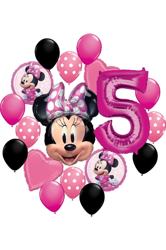 Minnie Mouse Party Supplies 5th Birthday Balloons Bundle with Character Mylar Balloons Heart Balloons and Big Number