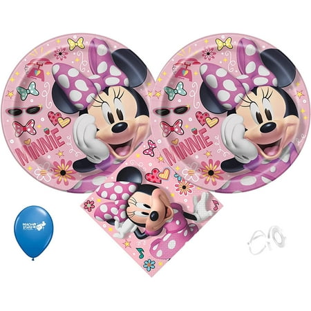 Minnie Mouse Party Supplies Bundle with Lunch Plates and Napkins for 16 Guests by Unique Pack for 16