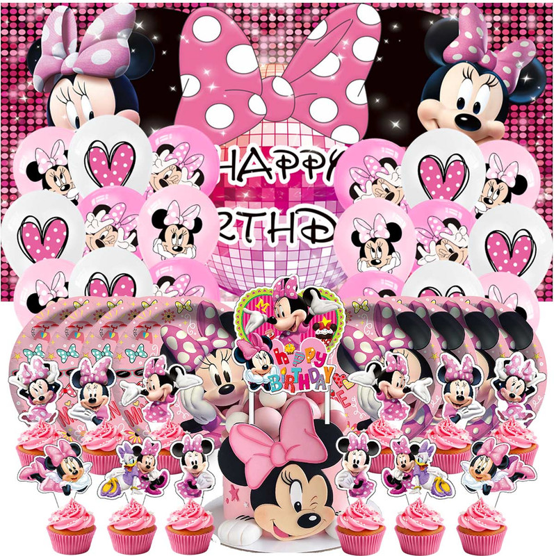 Mouse Party Supplies Plates Tableware Balloons Cake Topper Banner Decorations Birthday Decor Banner Backdrop