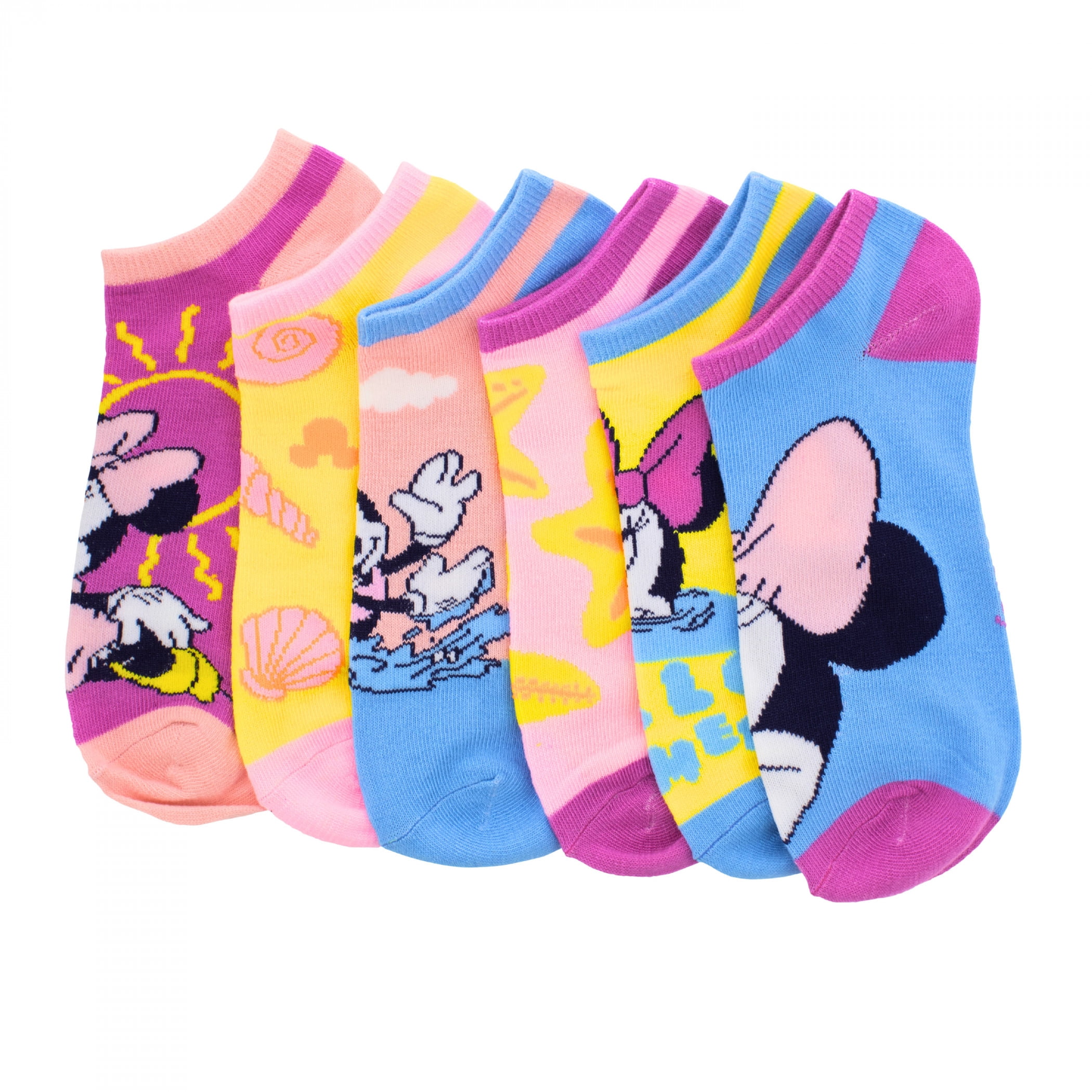 Minnie Mouse 891673 Pastel Tropics Womens Ankle Socks - 6 Pair