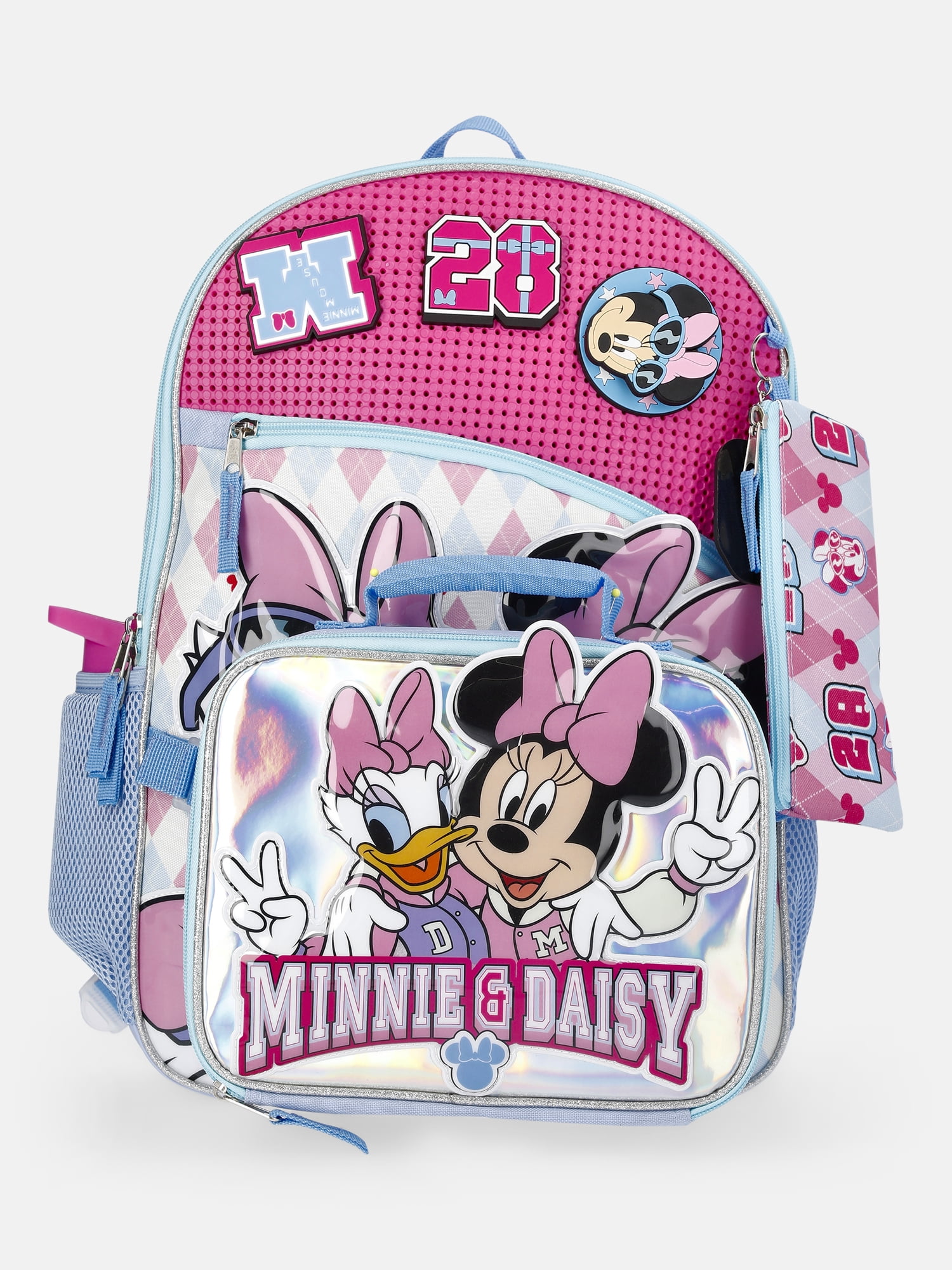 Disney Minnie Mouse Girls 17" Minnie & Daisy Backpack with Pencil Pouch, Water Bottle, & Lunch Box, Pink