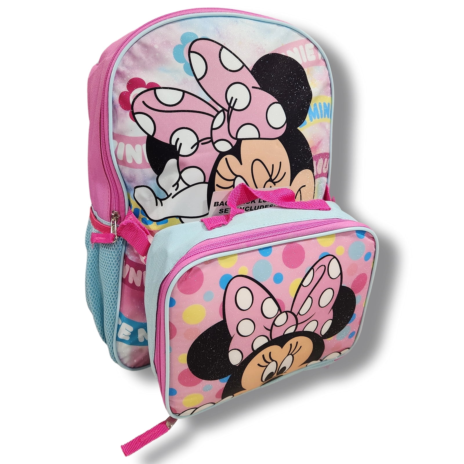 Minnie Mouse Pink Full Size 16 Inch Backpack with Detachable Lunch