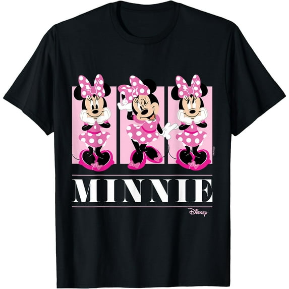 Minnie Mouse Pink Grid DTG Print Unisex T-Shirt,Black Color,Size YS