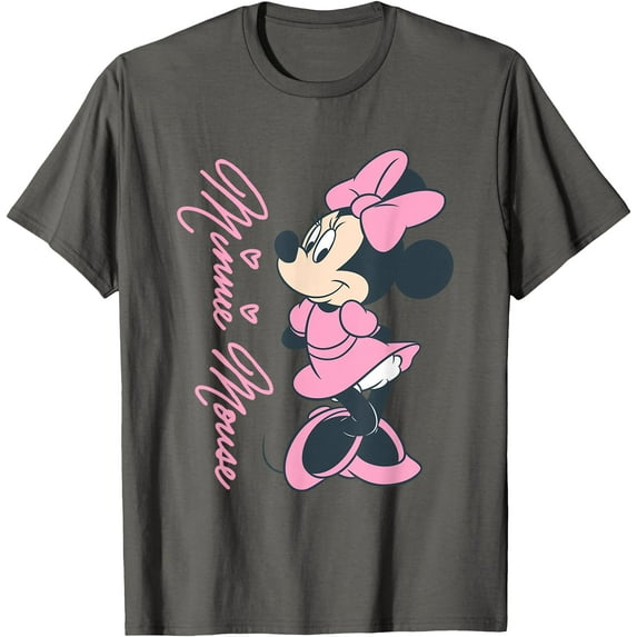 Minnie Mouse Pink Hearts DTG Print Unisex T-Shirt,Charcoal Color,Size YXL