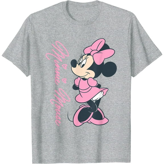Minnie Mouse Pink Hearts DTG Print Unisex T-Shirt,Sport Grey Color,Size 2XL