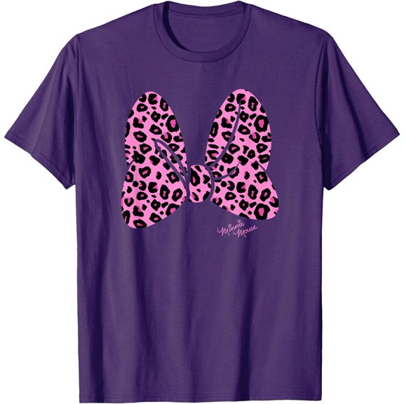 Minnie Mouse Pink Leopard Classic Bow DTG Print Unisex T-Shirt,Purple Color,Size 4T