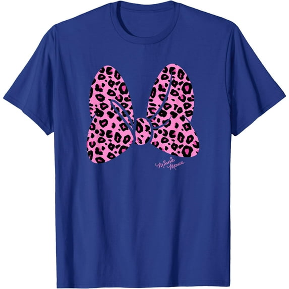 Minnie Mouse Pink Leopard Classic Bow DTG Print Unisex T-Shirt,Royal Blue Color,Size YL
