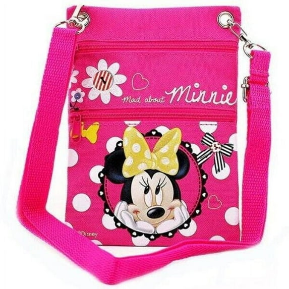 Minnie Mouse Pink Passport Crossbody Bag, Removable Adjustable strap, 2 Pockets(assorted color) pink or red, ship 1 pc randomly
