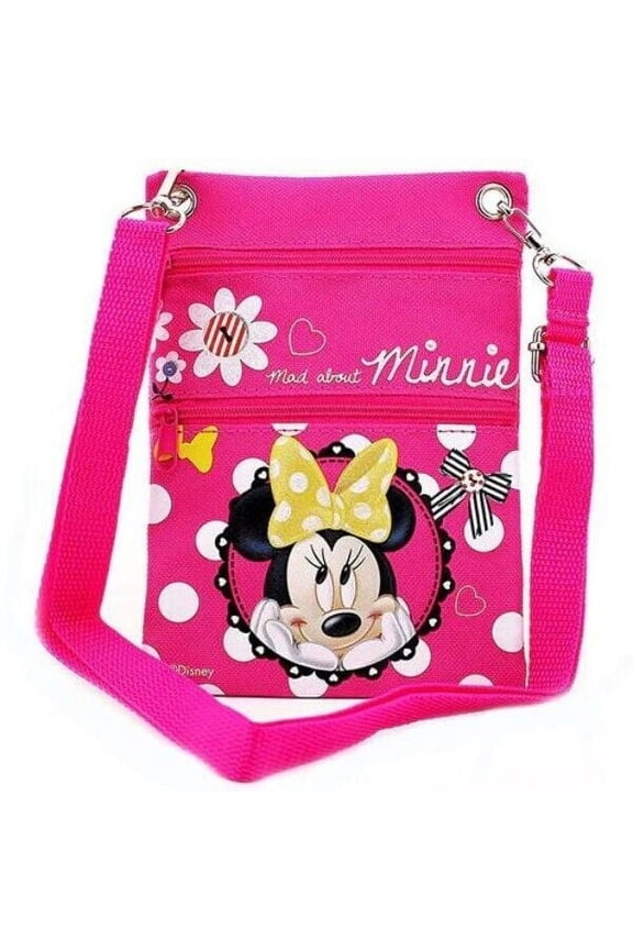 Minnie Mouse Pink Passport Crossbody Bag, Removable Adjustable strap, 2 Pockets(assorted color) pink or red, ship 1 pc randomly