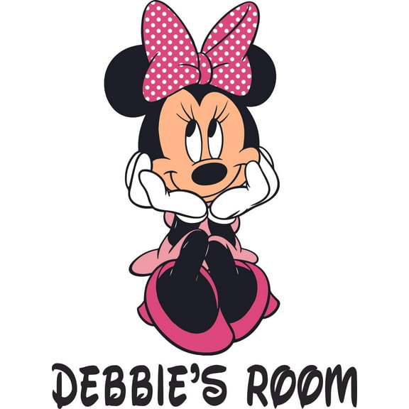 Minnie Mouse Polka Cartoon Customized Wall Decal - Custom Vinyl Wall Art - Personalized Name - Baby Girls Boys Kids Bedroom Wall Decal Room Decor Wall Stickers Decoration Size (20x12 inch)