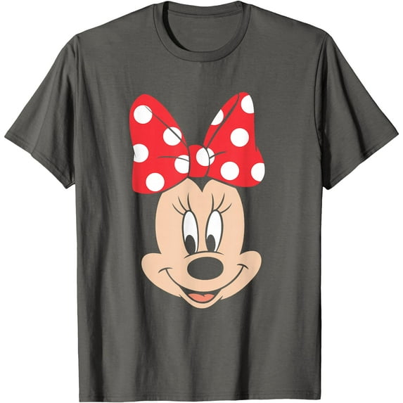 Minnie Mouse Polka Dot Bow Big Face DTG Print Unisex T-Shirt,Charcoal Color,Size XL