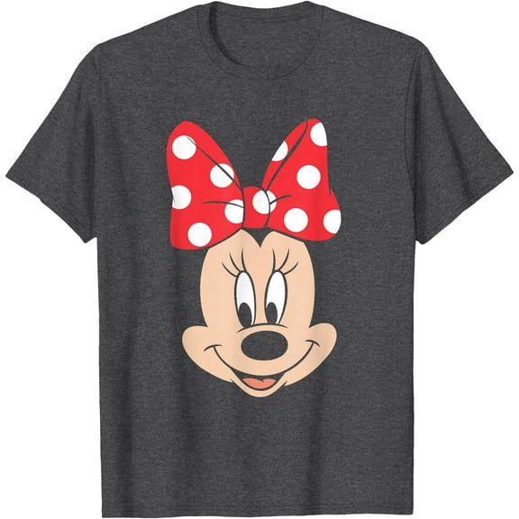 Minnie Mouse Polka Dot Bow Big Face DTG Print Unisex T-Shirt,Dark Heather Grey Color,Size YXS