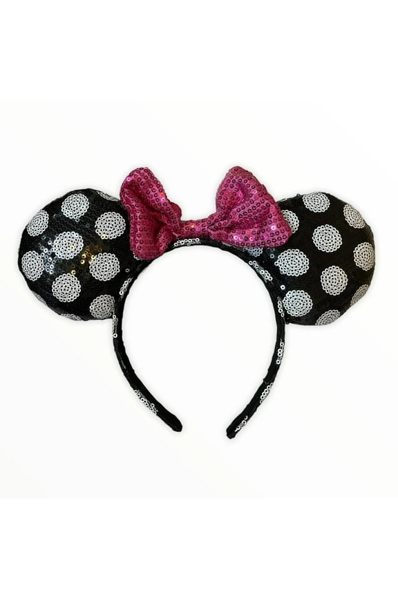 Minnie Mouse Polka Dot Ears Pink Sequin Bow Headband