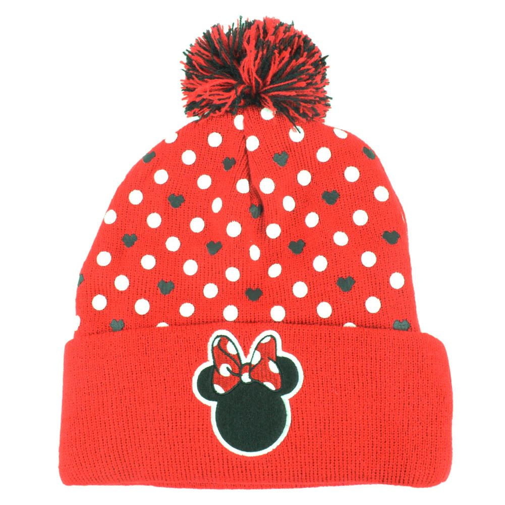 Hand made Knitted Minnie Mouse Beanie with Poms and polka dots one of a kind Disney Junior Minnie Mouse Girls Knit Winter Beanie Hat w  main image 3