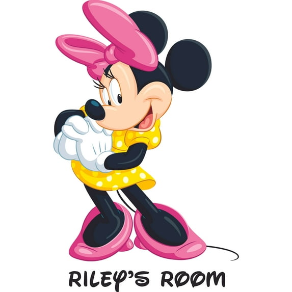 Minnie Mouse Happy Face Cartoon Customized Wall Decal - Custom Vinyl Wall Art - Personalized Name - Baby Girls Boys Kids Bedroom Wall Decal Room Decor Wall Stickers Decoration Size (40x35 inch)