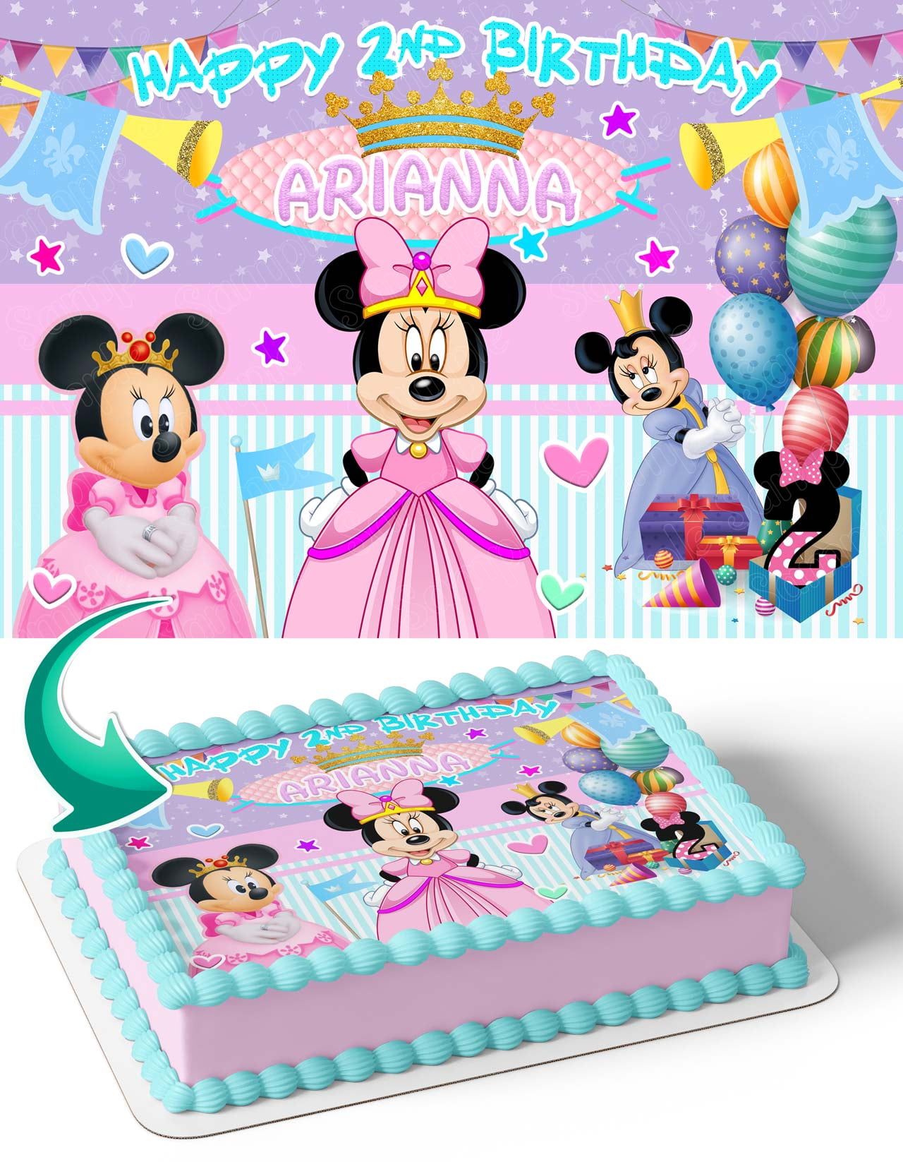 Minnie Mouse Princess Disney Micky Edible Image Cake Topper Personalized Birthday Sheet Decal Banner 1/4 Sheet