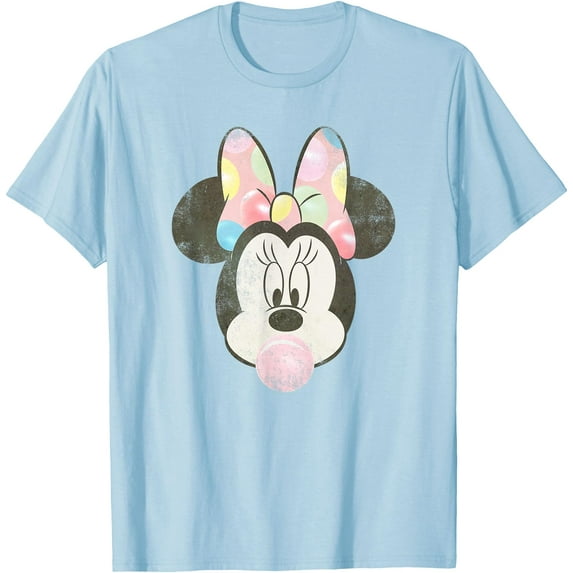 Minnie Mouse Retro Bubblegum Big Face Portrait DTG Print Unisex T-Shirt,Light Blue Color,Size YL