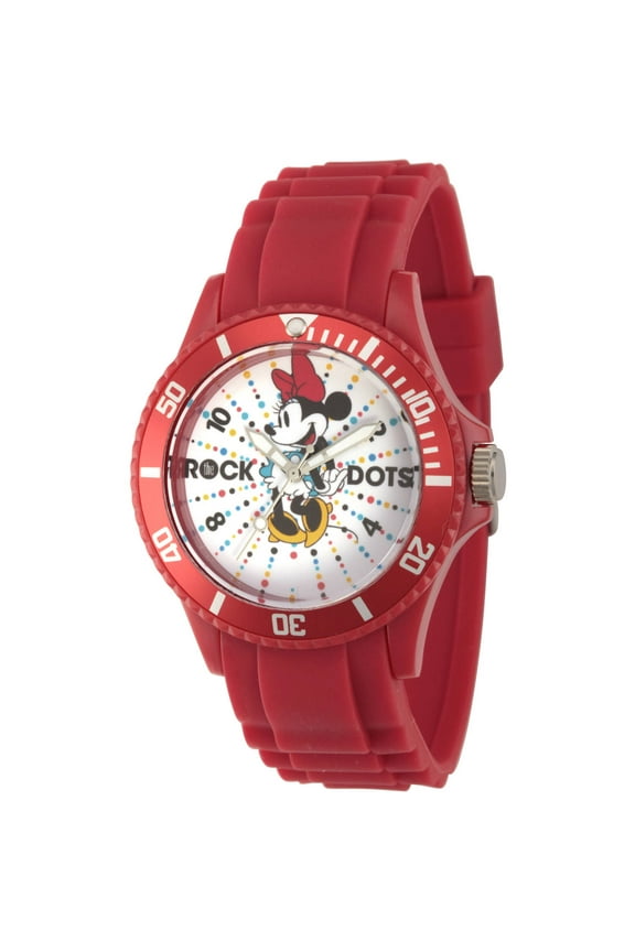 Minnie Mouse Rock the Dots Women's Red Plastic Watch, Red Bezel, Red Plastic Strap
