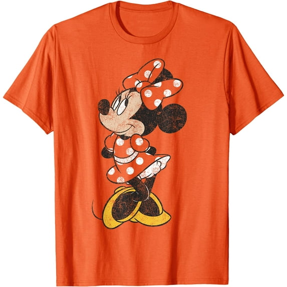 Minnie Mouse Simple Distressed DTG Print Unisex T-Shirt,Orange Color,Size YS