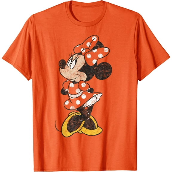 Minnie Mouse Simple Distressed DTG Print Unisex T-Shirt,Orange Color,Size YXS