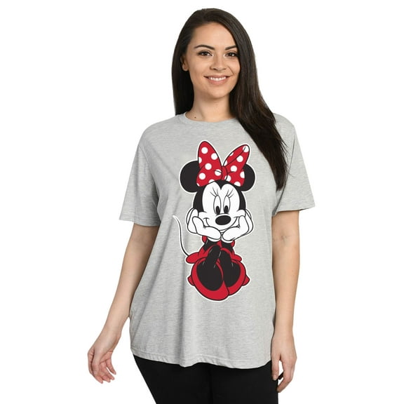 Disney Minnie Mouse T-Shirt Short Sleeve Gray Women's & Women's Plus