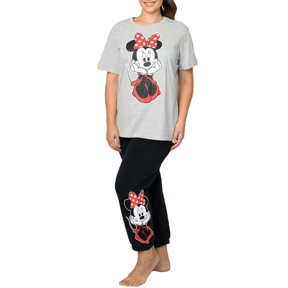 Minnie Mouse Sitting T-Shirt Gray & Jogger Pants Disney Womens Plus Pajama Set