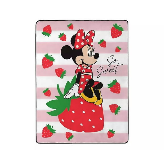 Minnie Mouse So Sweet Strawberry Print Silky Soft Throw Blanket, 46" X 60"