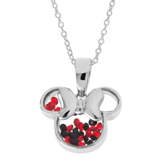 Minnie Mouse Sterling Silver Red & Black Crystal Shaker Pendant, 18