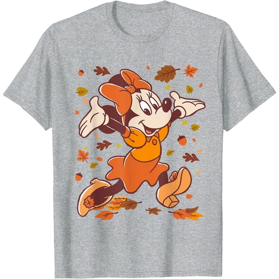 Minnie Mouse Strolling Through Autumn Leaves Fall DTG Print Unisex T-Shirt