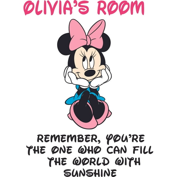 Minnie Mouse Sunshine Quote Cartoon Customized Wall Decal - Custom Vinyl Wall Art - Personalized Name - Baby Girls Boys Kids Bedroom Wall Decal Room Decor Wall Stickers Decoration Size (10x8 inch)