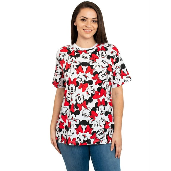 Minnie Mouse T-Shirt Faces All-Over Print Disney Women's Plus Size Red White